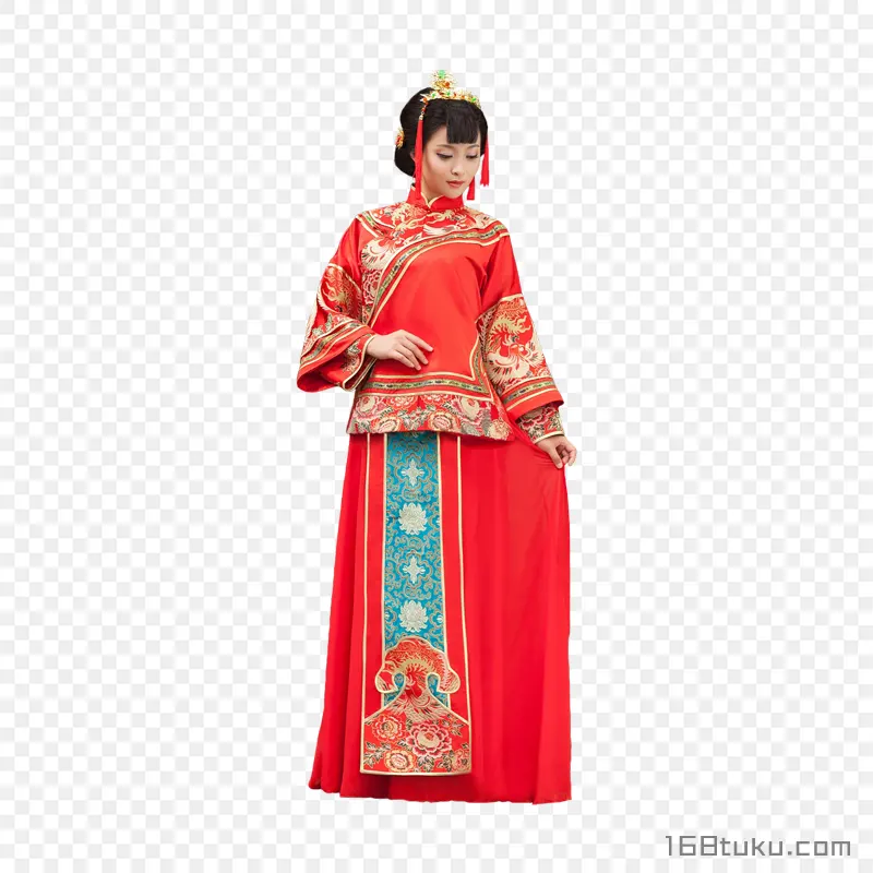 秀禾服新娘红衣美女古装美女汉服美女中国式婚纱红色嫁衣png素材免抠素材png免费下载